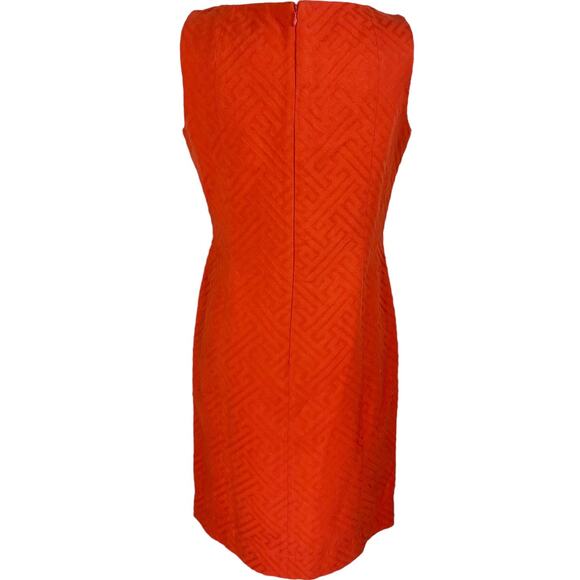 Taylor orange sheath dress with gold waist chain ladies size 8 geometric brocade - Picture 4 of 10